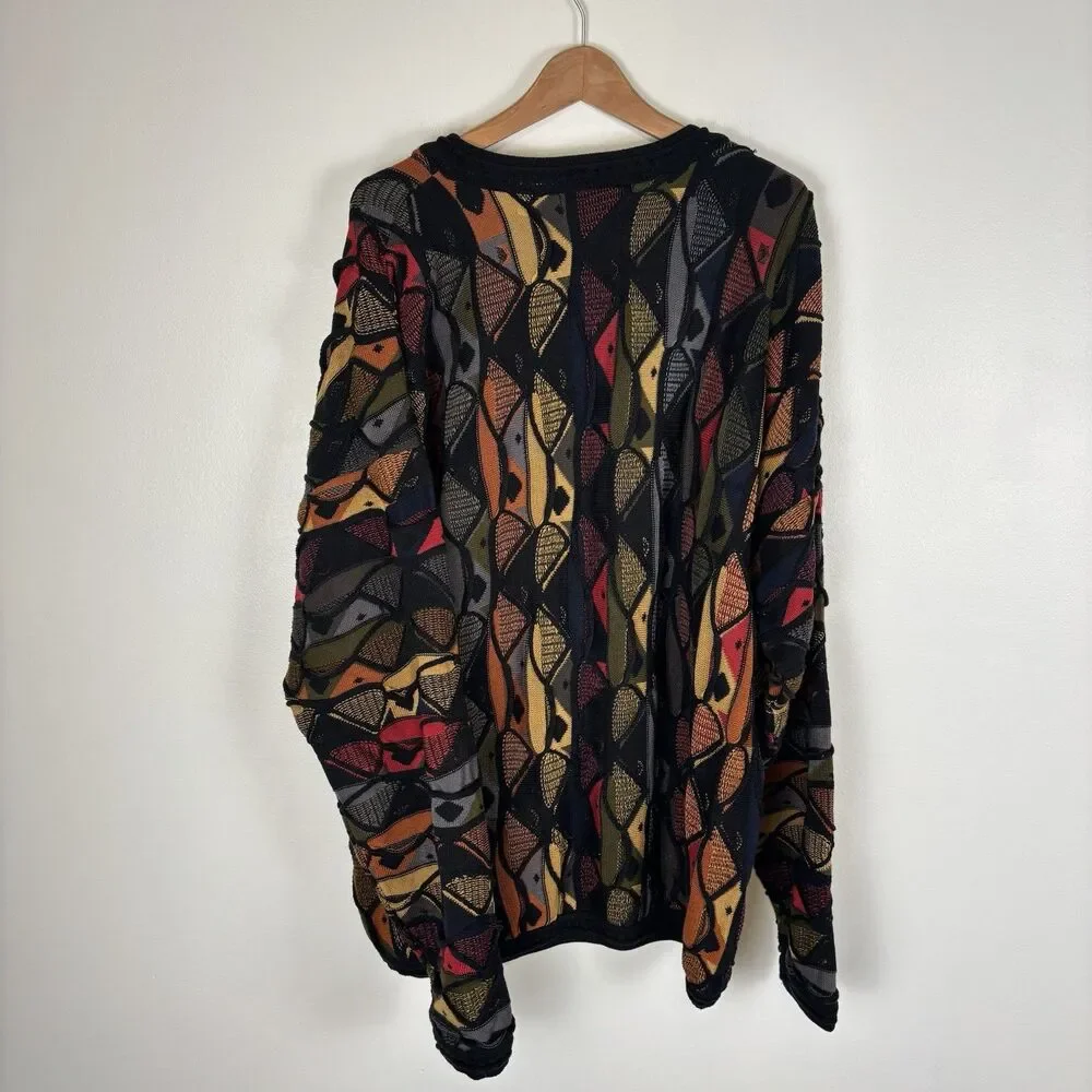 Vintage 1990s Hiphop TUNDRA Textured Sweater XLT Cotton Canada Coogi Colorful - Picture 6 of 8